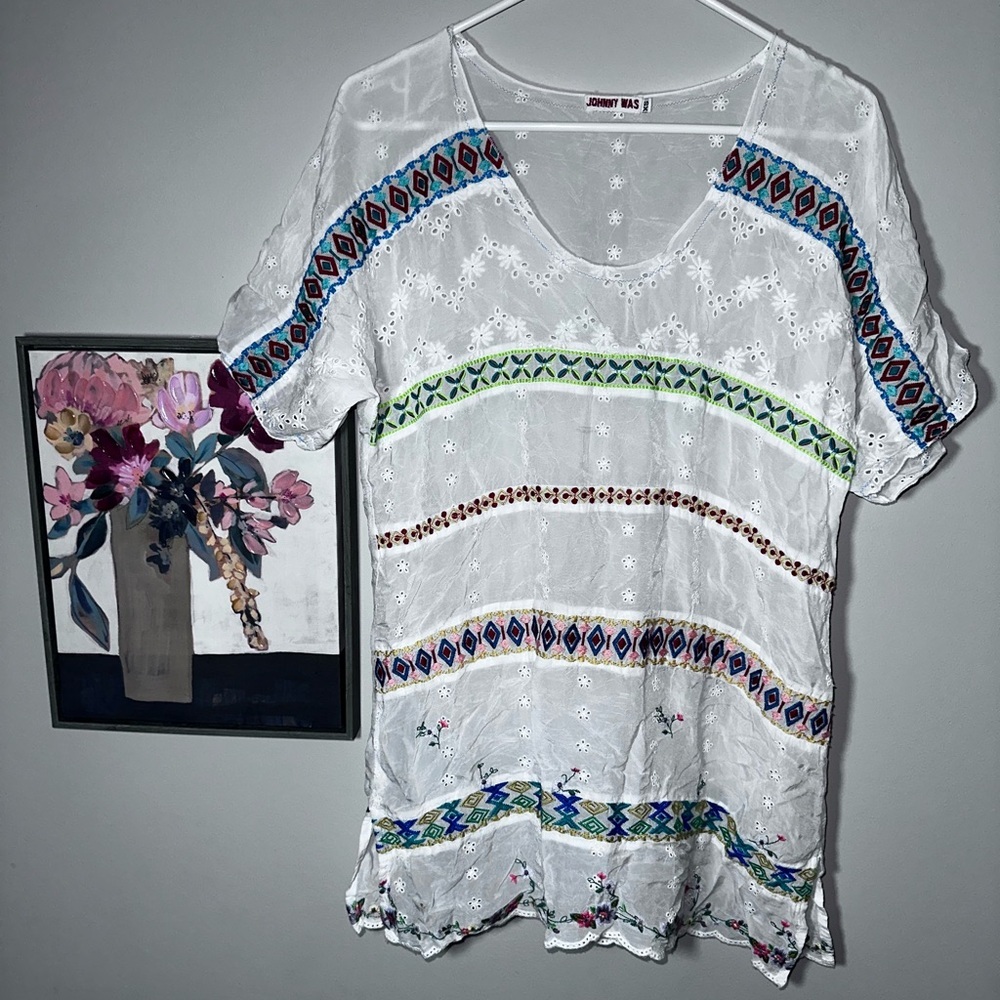 Johnny Was White Embroidered Eyelet Tunic Top – Size XS